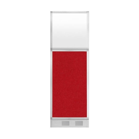 Hush Panel Configurable Cubicle Partition 2' X 6' Red Fabric Frosted Window W/ Cable Channel